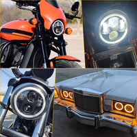 5.75 Inch Harley Wrangler Motorcycle Headlight, Full Round 4 Beads 60W with Angel Eye