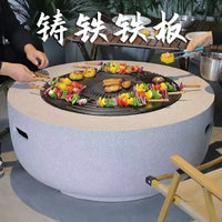 42CM铁板烧烤盘煎盘搪瓷不沾锅炭烤网烤肉盘圆形铁网户外家用室内