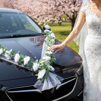 Wedding Car Flower Kit Realistic Faux Flowers V-Shape Car Hood Decoration Bridal Vehicle Floral Decor Easy to Install Paint-Safe