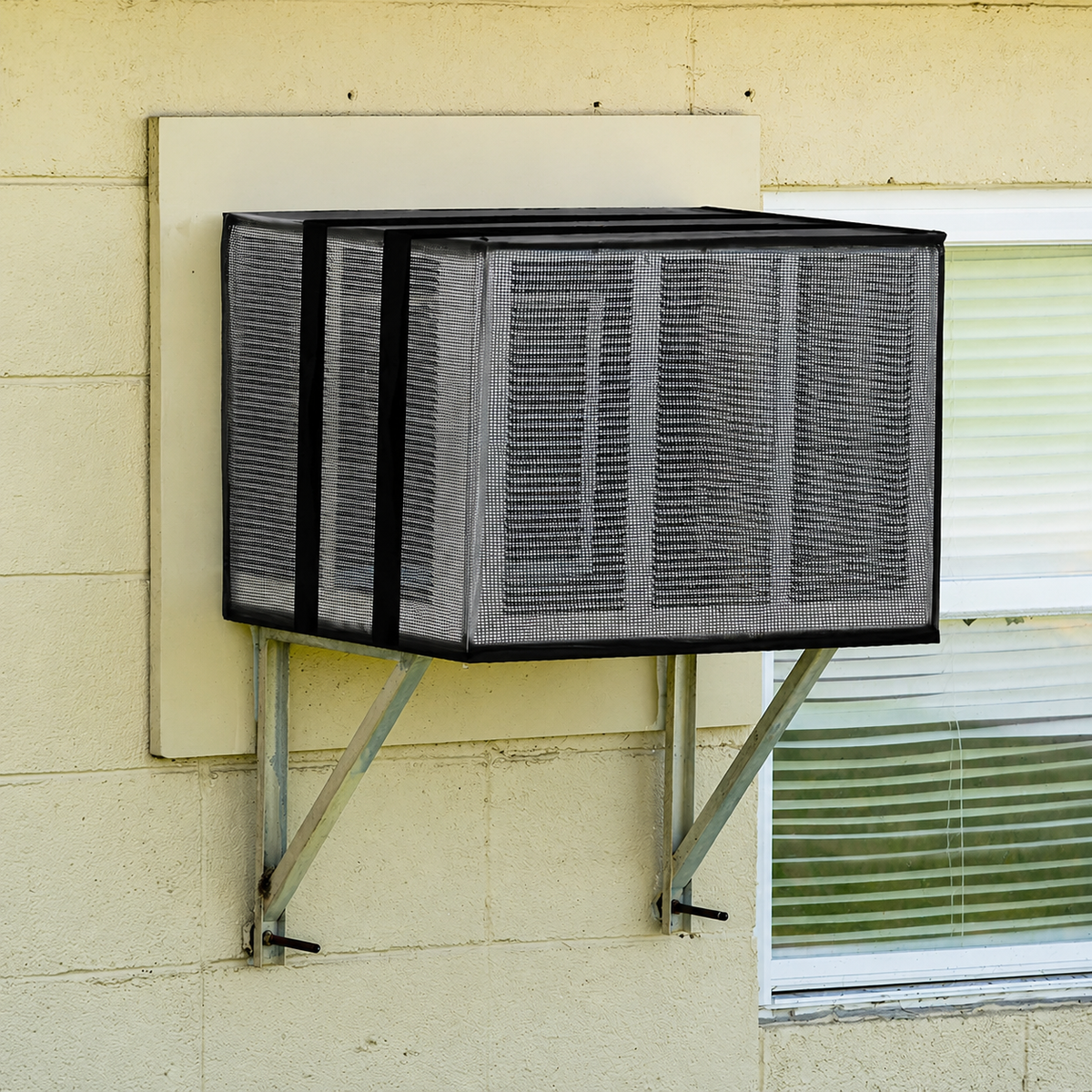 cooling unit Covers for Outside, Black Mesh cooling unit Cover Outdoor, Breathable Rectangular cooling unit Cover with Straps