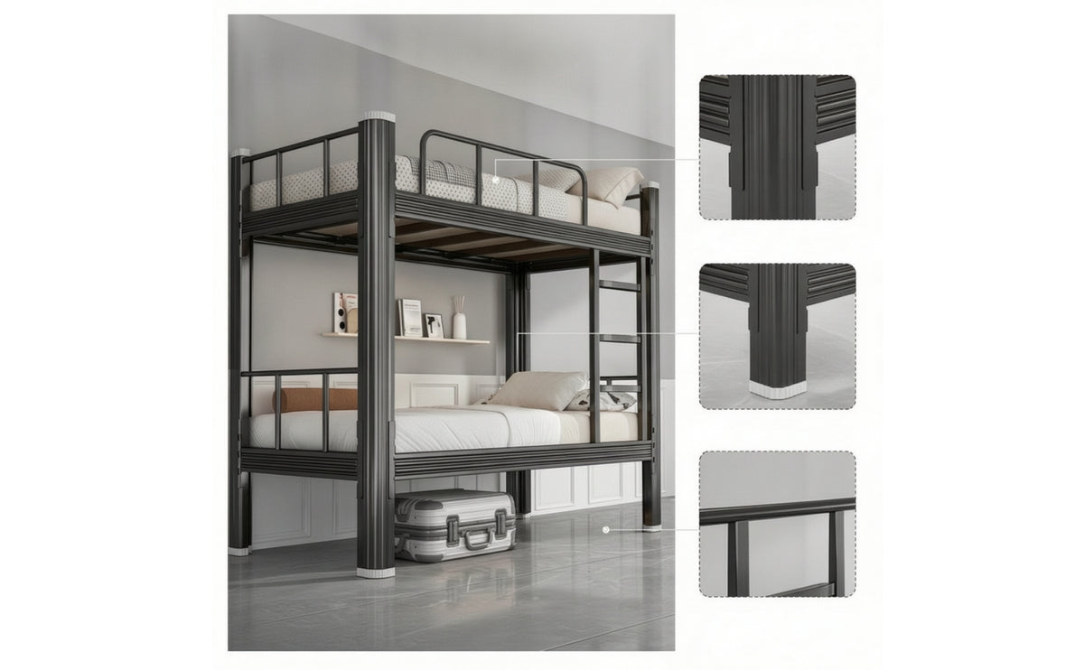 Steel Bunk Bed Heavy-Duty Bunk Bed with Guardrails Space-Saving Furniture for Students, Roommates, Dormitory Housing, Shared Apartment
