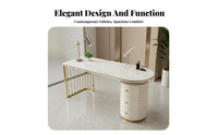 Sintered Stone Desktop Surface Light Elegant Design Fluted Cabinet Desk Scratch Resistant Makeup Table with Storage for Receptionists, Reception Area