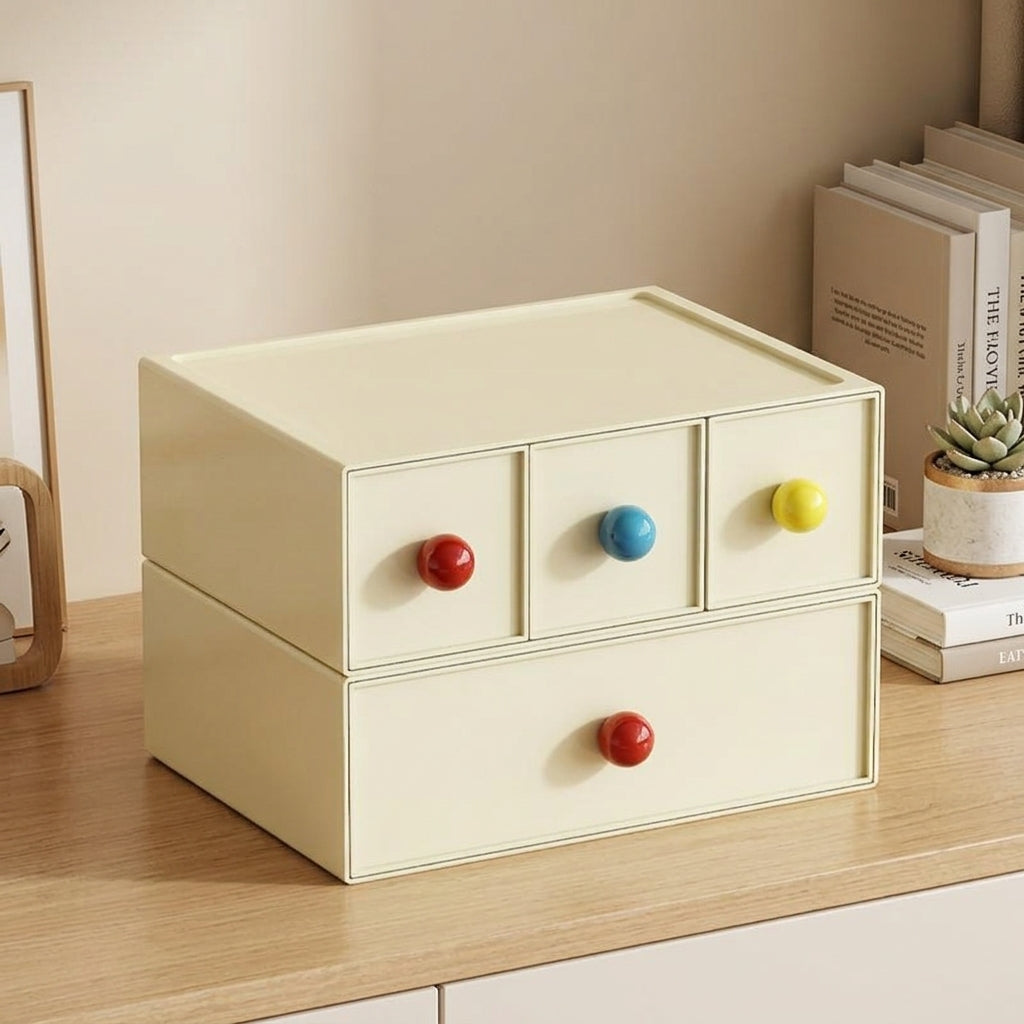 Desktop Drawers Desk Organiser, Stackable Storage Drawers for Cosmetics & Tissues, Cream PP Modern Chinese Design