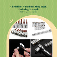 Vanadium steel ratchet socket set