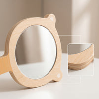 Natural Bear Mirror with Loop Smooth Wooden Handheld Mirror Compact Toy Educational for Toddlers, Playroom