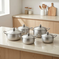 5 Pieces Aluminum Pot with Lid Brushed Pot with Lid Even Heating for Students