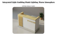 Receptionist Desk Modern Front Desk Reception Counter Sturdy Construction Varnished Finish with Ambient Lighting Suitable for Business Owners Office Salon Retail