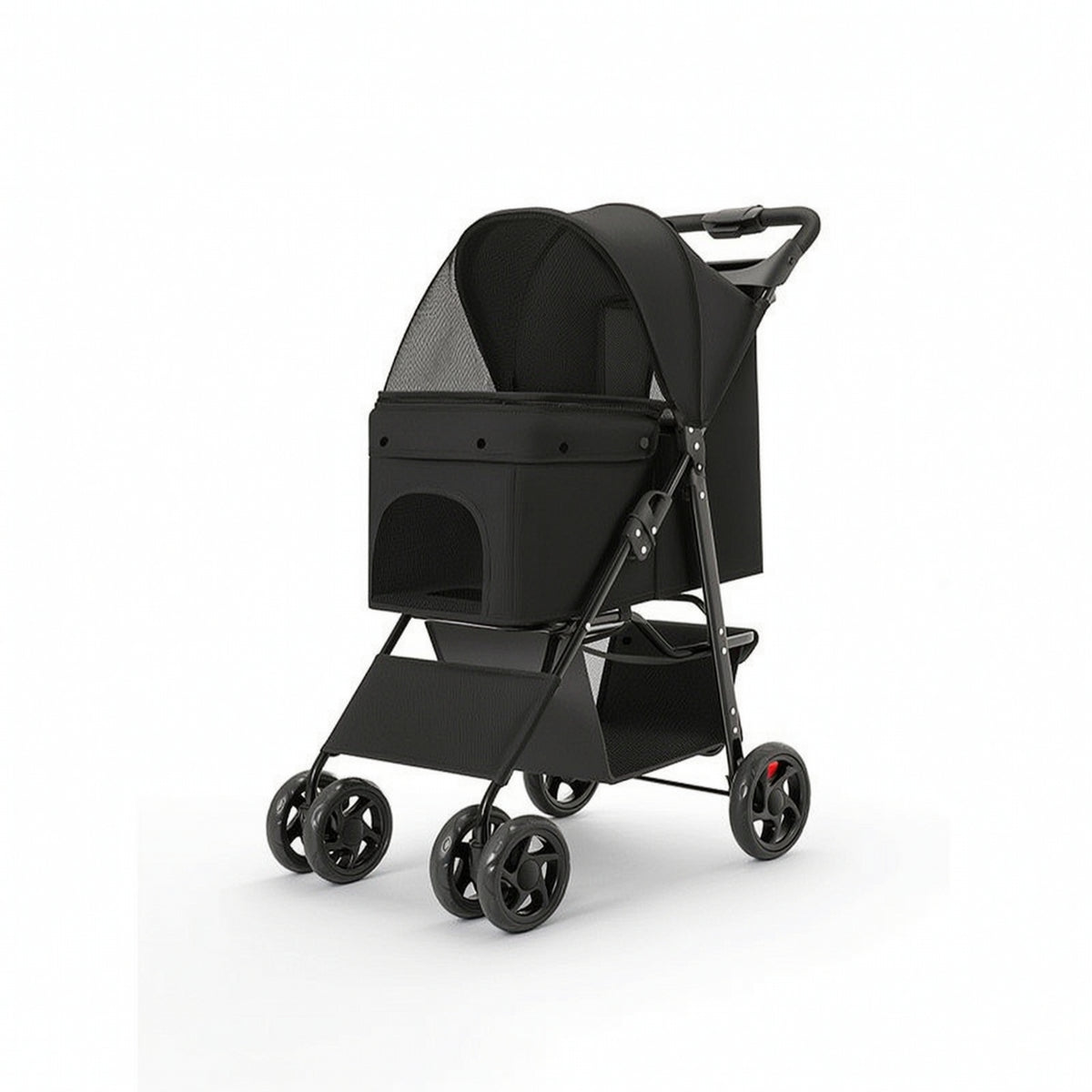 Collapsible Foldable Pet Stroller with Tray Mesh Pet Stroller with Storage Basket Breathable Carrier Compact for Travel