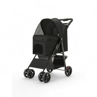Collapsible Foldable Pet Stroller with Tray Mesh Pet Stroller with Storage Basket Breathable Carrier Compact for Travel