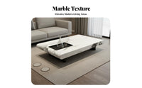 Modern Minimalist Design Rectangular Marble-Patterned Coffee Table Rounded Corner Design Household Furniture Sturdy Construction Easy to Clean for Homeowners, Apartment Dwellers, Interior Designers, Living Room, Lounge Area, Office, Bedroom