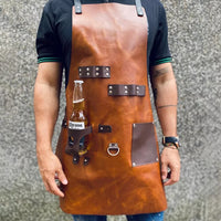 户外烧烤围裙PU皮革野餐BBQ酒瓶套多功能防油污工作围裙厂家批发