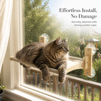 Cat Window Hammock with Suction Cups, Wooden Perch for Sunbathing and Viewing