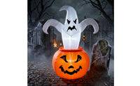 Glowing Inflatable Decoration with LED Light Outdoor Ghost with Pumpkin Tall Inflatable Halloween Decor Bright for Yard