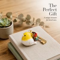Hand-Carved Wooden Chubby Bird Figurine Keychain & Desktop Decor