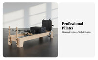 Pilates Reformer Machine Firm Foam Cushion Pilates Reformer Bed Low-Impact Oak Wooden Foundation Bed for Beginners, Athletes, Gym, Living Room