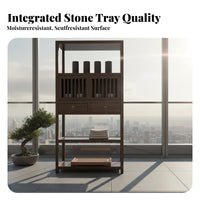 3 Pieces Built-in Storage Rotating Tea Station with Stools Mobile Design Household Furniture Space-Saving Beverage Cart Integrated Electric Kettle for Homeowners, Adults, Balcony, Living Room