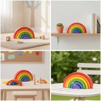 Smooth Wooden Rainbow Stacker Glossy Wooden Arch Stacker Child-Led Rainbow Stacking Toy Holistic for Classroom
