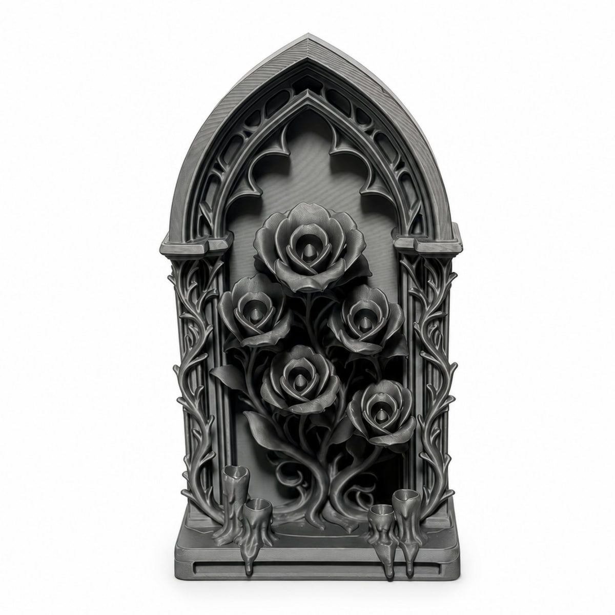 Cathedral Arch with Roses Gothic Plaque Ornamental for Desk, Dollhouse