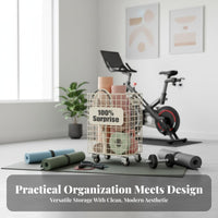 Portable with Wheels Exercise Mat Storage Rack Mobile Design Home Gym Rolling Storage Cart Space Saving Metal Fitness Equipment Organizer Multi-Purpose for Narrow Areas, Garage, Living Room
