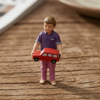 Miniature Child with Toy Car Hand-Painted Standing Boy Figure Tiny Figurine for Hobbyists, Collectors