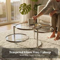 2-Tier rotating Coffee Table Minimalist aesthetic Household Furniture Glass Top Round Shape Design for Adults