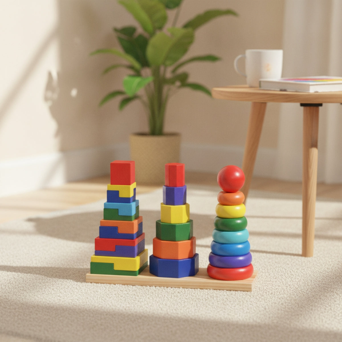 Colorful Shape Sorting Toy with Pegs Geometric Wooden Stacking Toy Compact Wooden Shape Sorter Developmental for Preschoolers