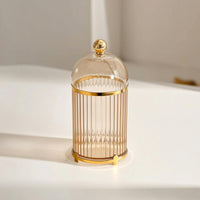 Gold-Toned Fruit Fork Holder with Lid Decorative Dessert Fork Storage Container Ribbed Utensil Holder with Lid Dustproof for Hosts, Homeowners, Dining Table, Kitchen Countertop