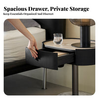 Nightstand with Storage Modern Design Bedroom Furniture Stone-Patterned Top