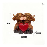 Mother's Day Gift Highland Cow Figurine Creative Design Resin Calf Ornament Adorable Love Themed Cow Figure Handmade for Mom, Couples, Desktop, Bookshelf, Office