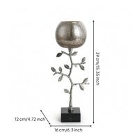 Candle Holder with Marble Base Silver-Toned Sculptural Candle Holder Textured Glass Candlestick for Dining Table, Sideboard