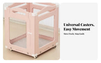 Easy to Clean Transparent Wheeled Fence Movable on Wheels Modular Panel Pen Sturdy and Stable Pet Playpen Polished Burr-Smooth Finish for Puppy Owners, Indoors, Living Room, Bedroom, Whelping