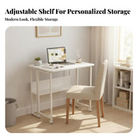 Foldable Desk with Shelves Space-Saving Design for Bedroom