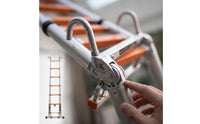 Telescopic Ladder with Hooks Aluminum Folding Extension Ladder Compact for Home Craftsmen, Homeowners, Home Maintenance, Loft Access, Roof Work