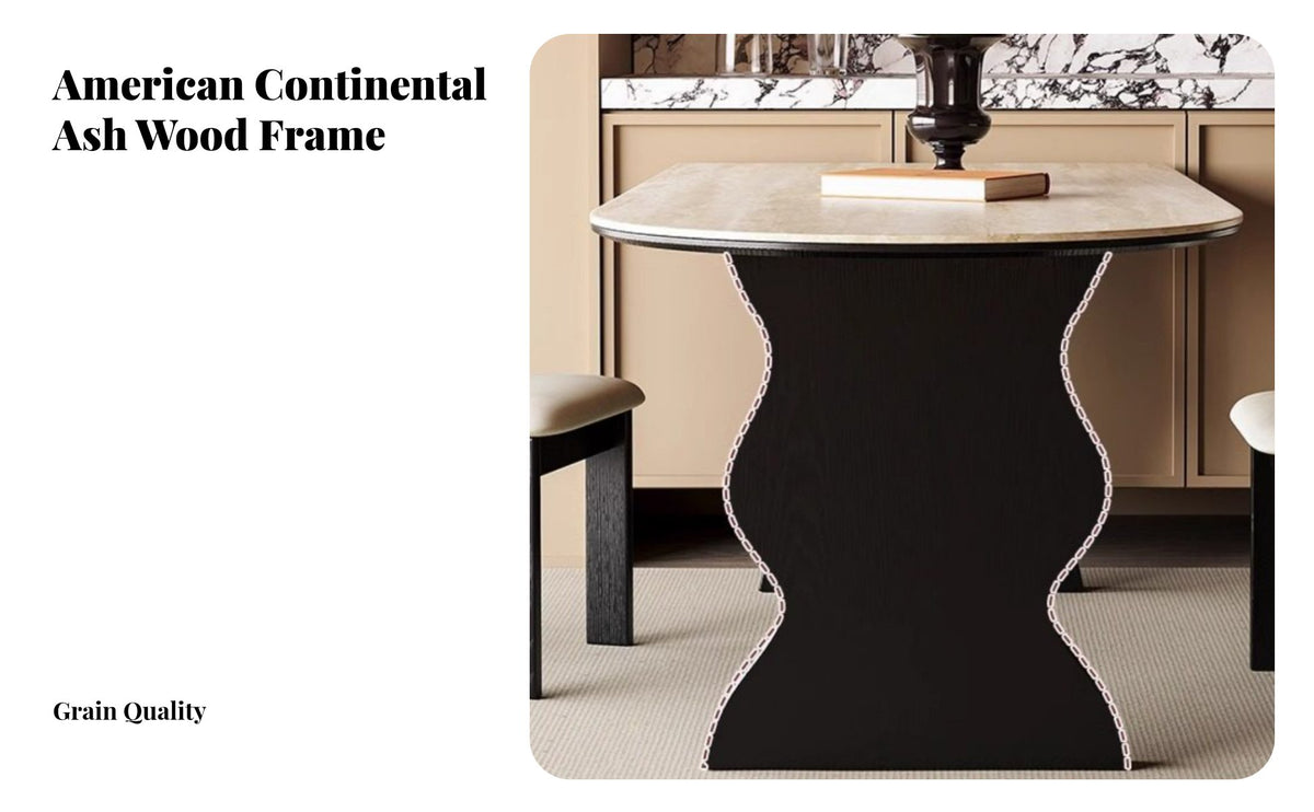 Sintered Stone Top Sculptural Base Dining Set sturdy Wood Construction Kitchen Table Group century modernera Modern aesthetic Home Furniture Easy to Clean for Homeowners, Families, Hosts, Restaurant