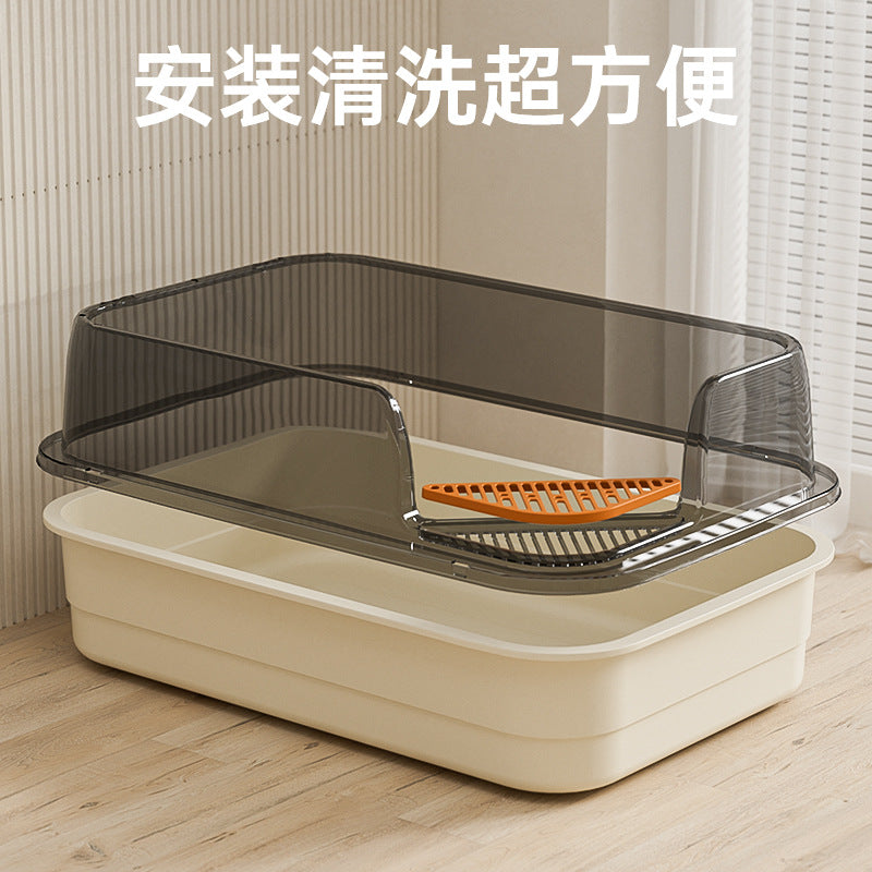 Extra Large Semi-Enclosed Cat Litter Box with High Sides