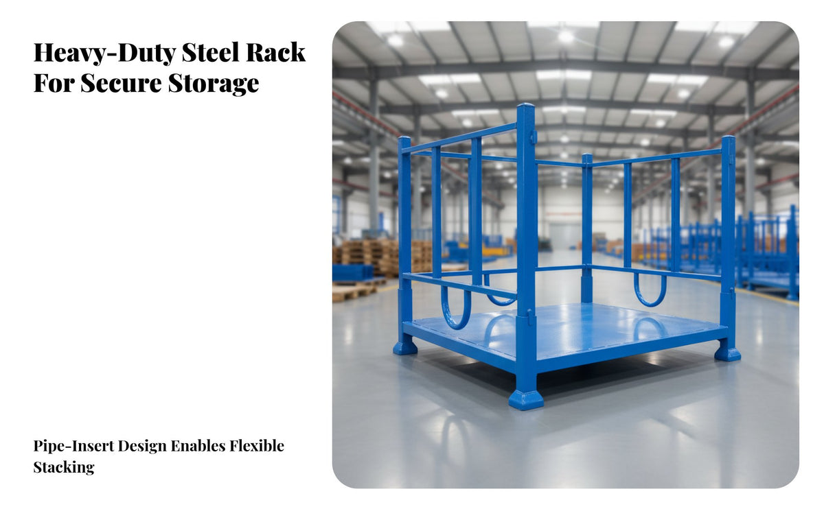 Heavy Duty Stacking Rack Space-Saving Foldable Steel Pallet 1000kg Load Capacity Stackable Post Pallet for Logistics Personnel, Commercial Storage