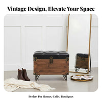 Vintage Barrel Ottoman Retro Design Storage Stool Multi-Functional Padded Seat for Business Owners, Parents, Bedroom, Entryway