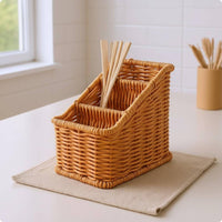 Desktop Storage Basket Sturdy Rim Woven Desktop Basket Rectangular for Kitchen