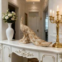 Peacock Figurine Carved Peacock Sculpture Decorative for Sideboard