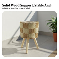 Woven Planter Stand Materials Rattan Basket Plant Holder Solid Wood Legs Tripod Plant Stand for Living Room