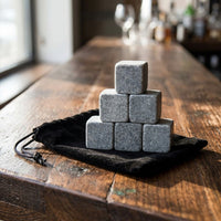 Gift for Men Granite Whisky Stones for Home Bar, Reusable Ice Chilling Rocks with Velvet Pouch, Grey 2x2x2cm Bar Accessories, Birthday Gift