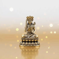 Brass Ākāśagarbha Bodhisattva Statue Collectible Akasagarbha Bodhisattva Figurine Seated Religious Sculpture Handmade for Altar