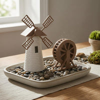 2 Pieces Miniature Landscape Decoration Set Decorative Wind-Powered Mill Model