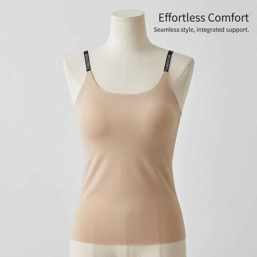 One Piece Vest Top Women UK with Built In Shelf Bra, Seamless Camisole Base Layer Loungewear in Extended Size Range