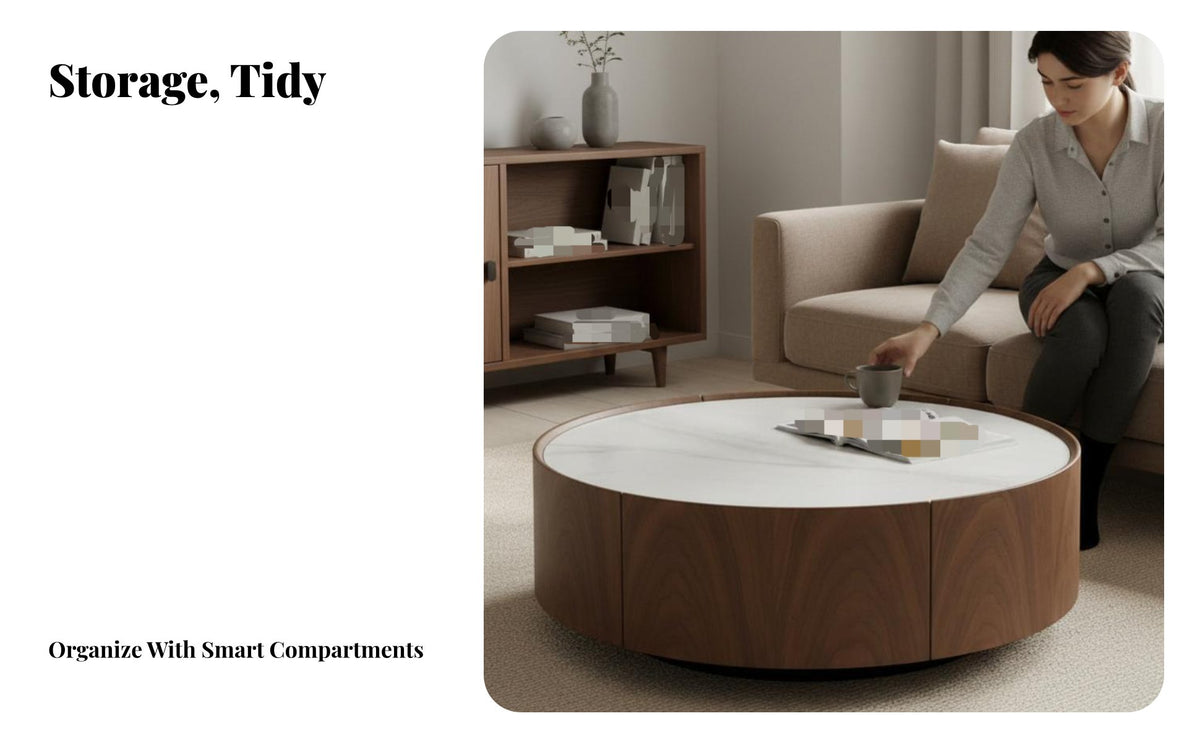 2 Pieces Sintered St Single Top Round Storage Coffee Table Set Rounded Edges Living Room Furniture Space-Saving Scratch-Resistant for Apartment Dwellers, Interior Design Enthusiasts, Homeowners, Small Areas, Lounge Area, Home