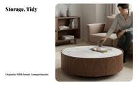 2 Pieces Sintered St Single Top Round Storage Coffee Table Set Rounded Edges Living Room Furniture Space-Saving Scratch-Resistant for Apartment Dwellers, Interior Design Enthusiasts, Homeowners, Small Areas, Lounge Area, Home