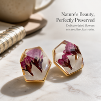 New European & American Dried Flower Resin Stud Earrings for Women, Fashionable Everyday Retro Jewelry