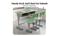 2 Pieces Children's Writing Desk and Study Table with Chair and School Furniture and Storage Compartment Engineered with Steel Frame and Ergonomic Features Suitable for Home Classroom Tutoring