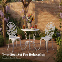 3 Pieces Rust-Proof Ornate 3-Piece Patio Set Weather-Resistant Scrolled Cast-Design Cafe Ensemble Elegant Design Outdoor Furniture Sturdy Construction for Cafe Owners, Gardeners, Homeowners, Garden, Courtyard, Balcony, Porch