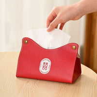 Red Leather Tissue Box with Double Happiness for Wedding Decoration